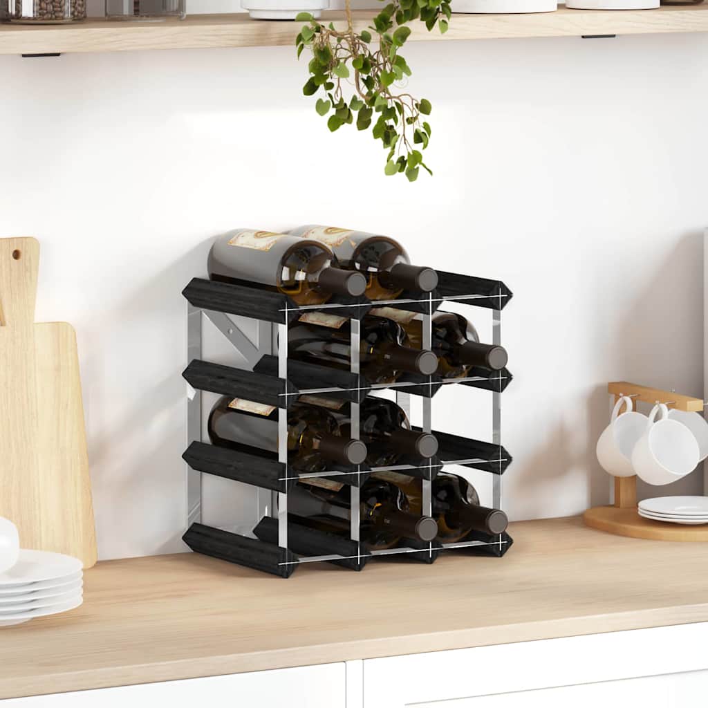Wine Rack for 12 Bottles Black Solid Pine Wood