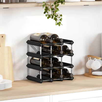 Wine Rack for 12 Bottles Black Solid Pine Wood