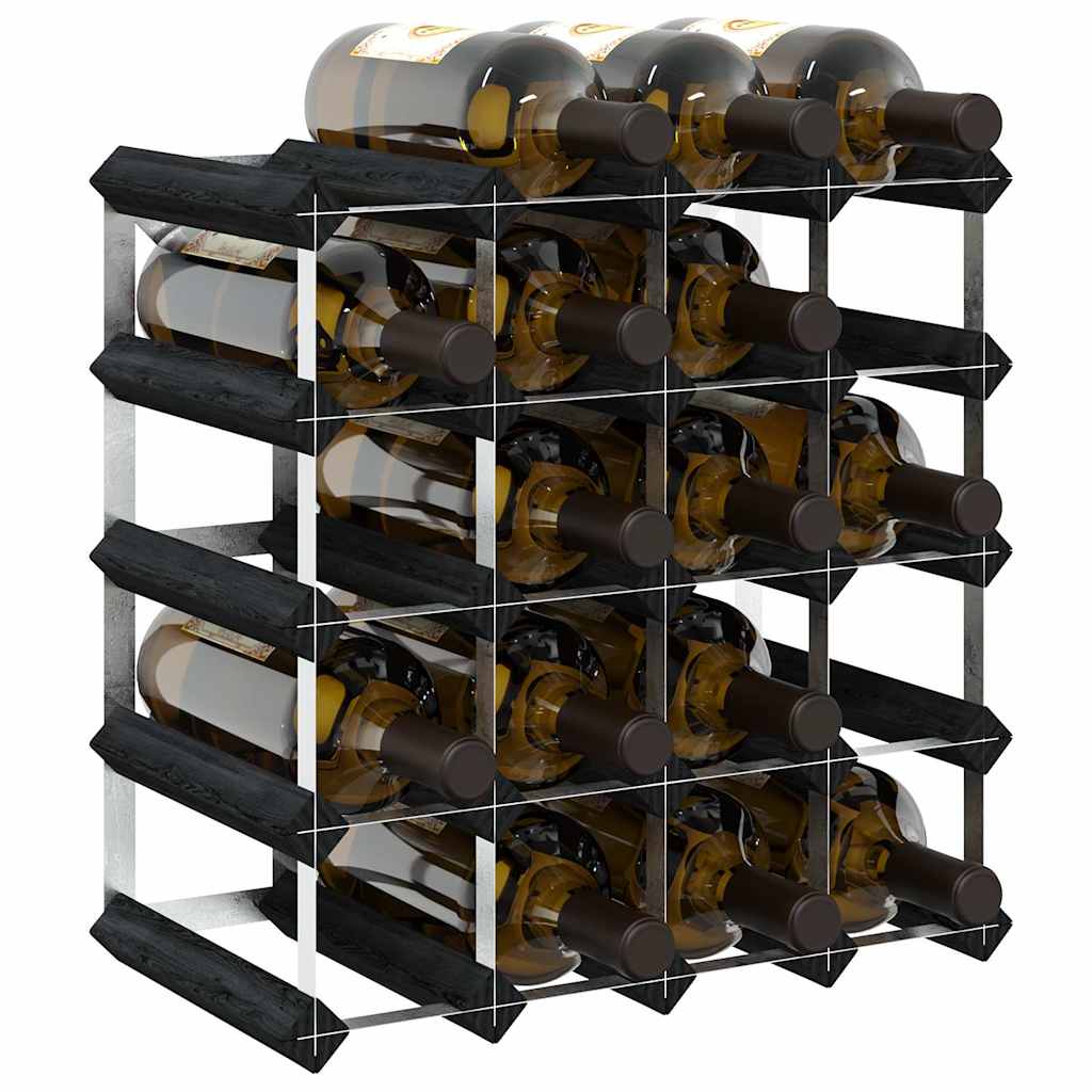 Wine Rack for 20 Bottles Black Solid Pine Wood