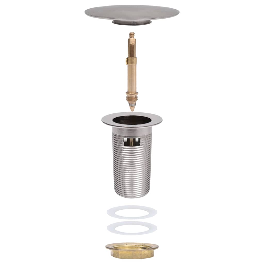 Push Drain with Overflow Function Silver 6.4x6.4x9.1 cm