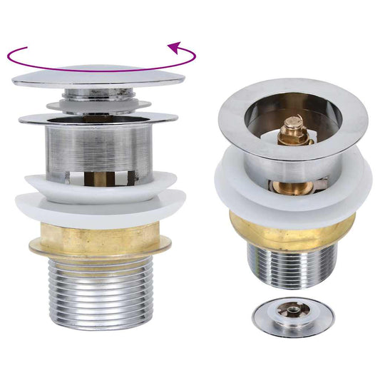 Push Drain without Overflow Function Silver 6.4x6.4x9.1 cm