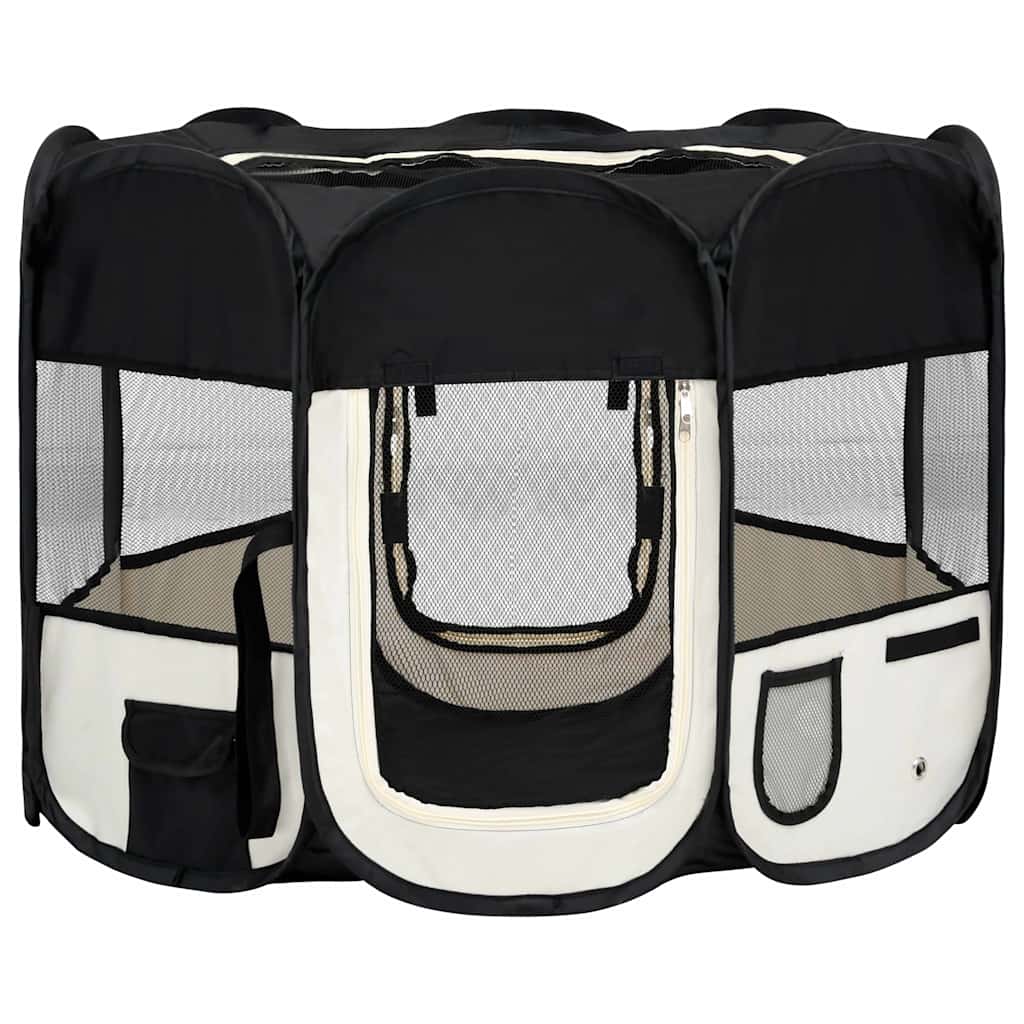 Dog Playpen Black and cream Polyester, Steel 35.4x35.4x22.8 in