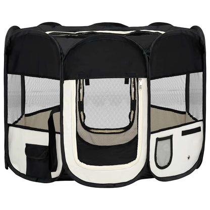 Dog Playpen Black and cream Polyester, Steel 35.4x35.4x22.8 in