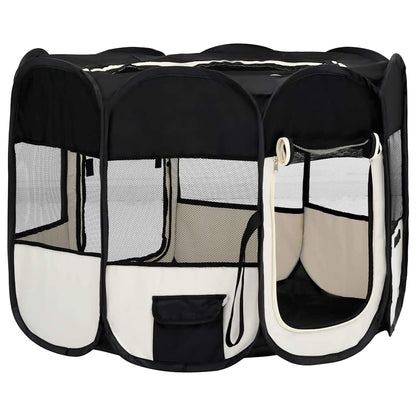 Dog Playpen Black and cream Polyester, Steel 35.4x35.4x22.8 in