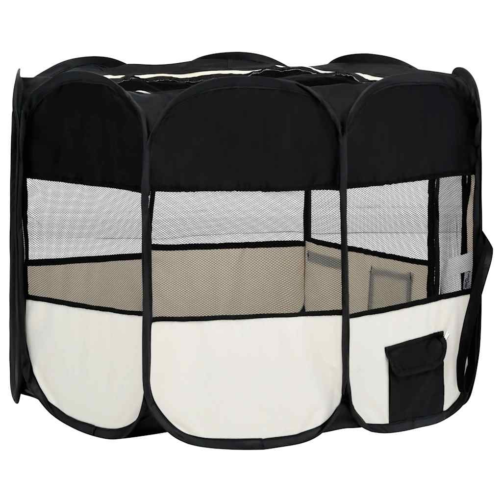 Dog Playpen Black and cream Polyester, Steel 35.4x35.4x22.8 in