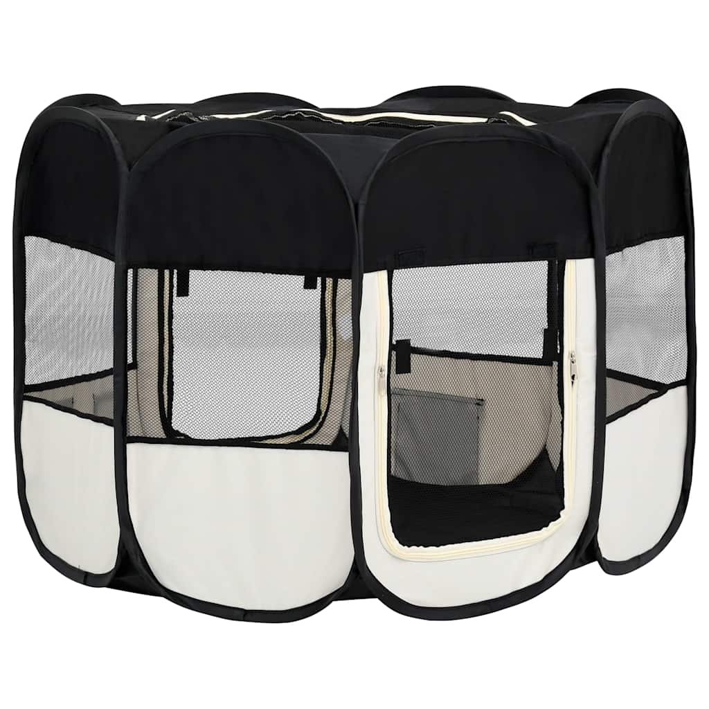 Dog Playpen Black and cream Polyester, Steel 35.4x35.4x22.8 in