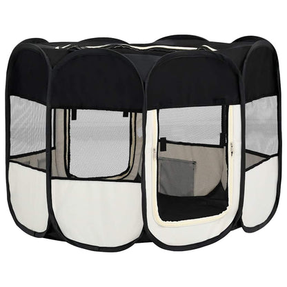 Dog Playpen Black and cream Polyester, Steel 35.4x35.4x22.8 in