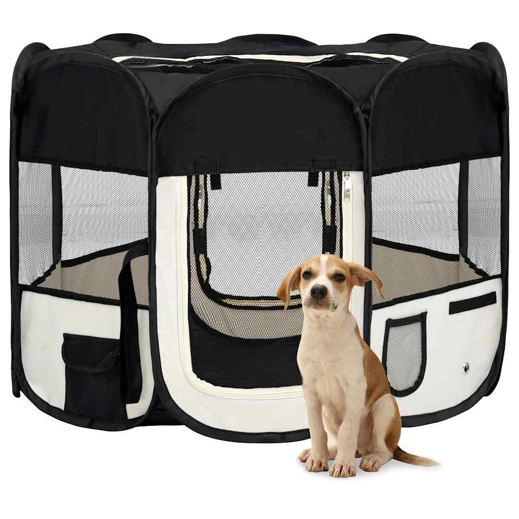 Dog Playpen Black and cream Polyester, Steel 35.4x35.4x22.8 in