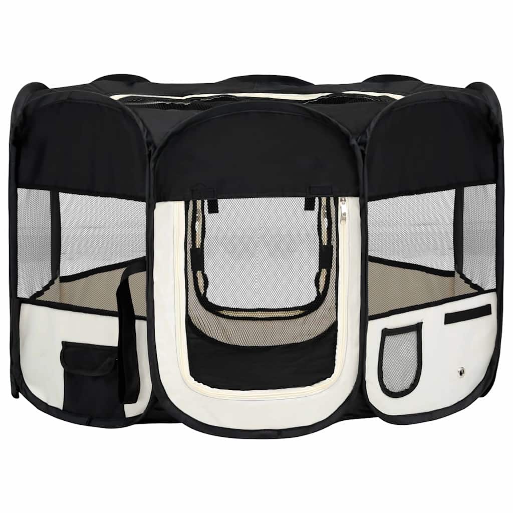 171006 vidaXL Foldable Dog Playpen with Carrying Bag Black 110x110x58 cm