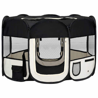 171006 vidaXL Foldable Dog Playpen with Carrying Bag Black 110x110x58 cm