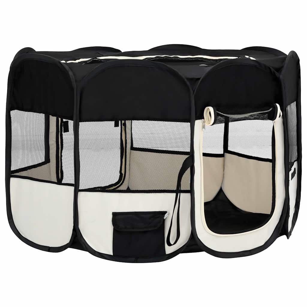 171006 vidaXL Foldable Dog Playpen with Carrying Bag Black 110x110x58 cm
