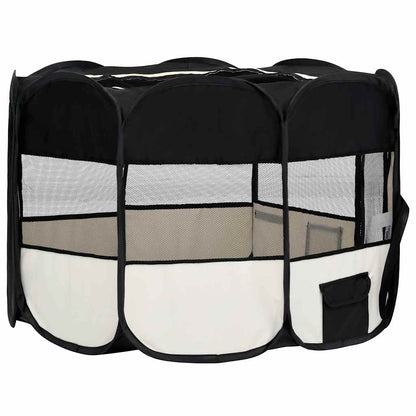 171006 vidaXL Foldable Dog Playpen with Carrying Bag Black 110x110x58 cm