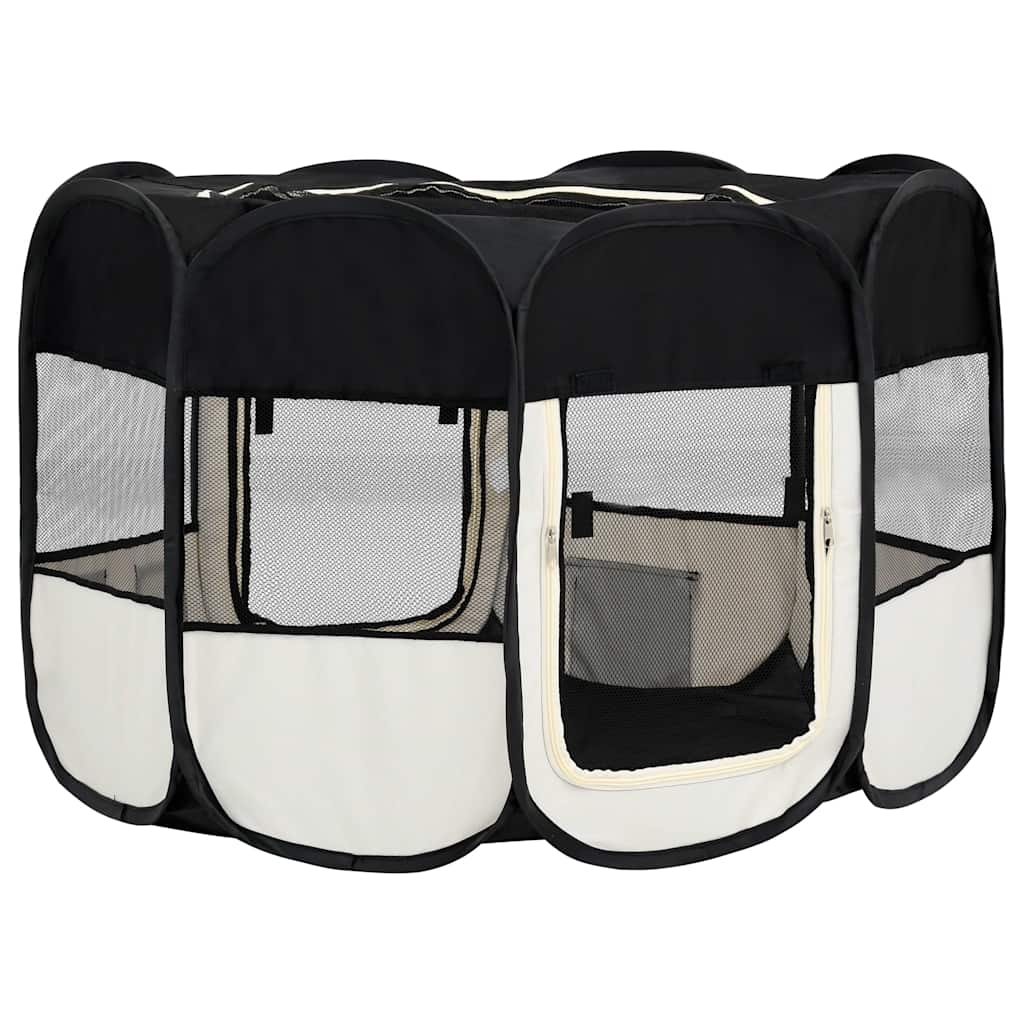 171006 vidaXL Foldable Dog Playpen with Carrying Bag Black 110x110x58 cm