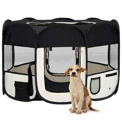171006 vidaXL Foldable Dog Playpen with Carrying Bag Black 110x110x58 cm