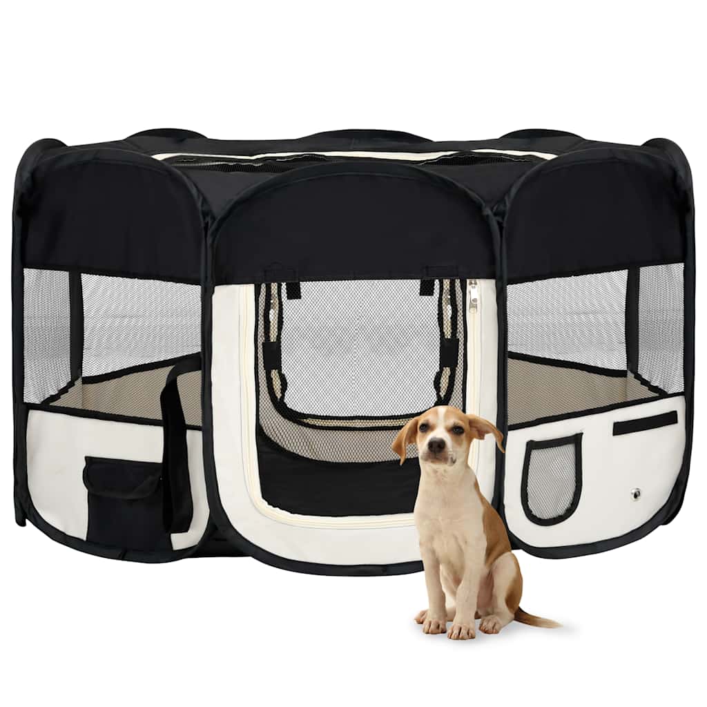 Foldable Dog Playpen with Carrying Bag Black 145x145x61 cm