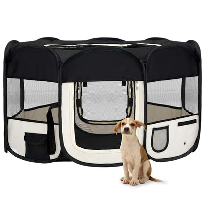 Foldable Dog Playpen with Carrying Bag Black 145x145x61 cm