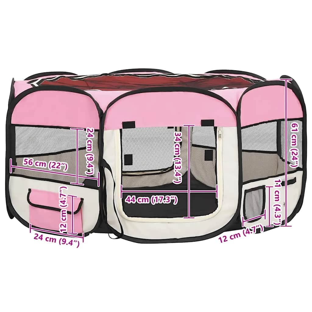Foldable Dog Playpen with Carrying Bag Pink 145x145x61 cm