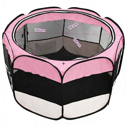Foldable Dog Playpen with Carrying Bag Pink 145x145x61 cm