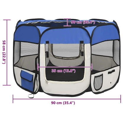 171013 vidaXL Foldable Dog Playpen with Carrying Bag Blue 90x90x58 cm