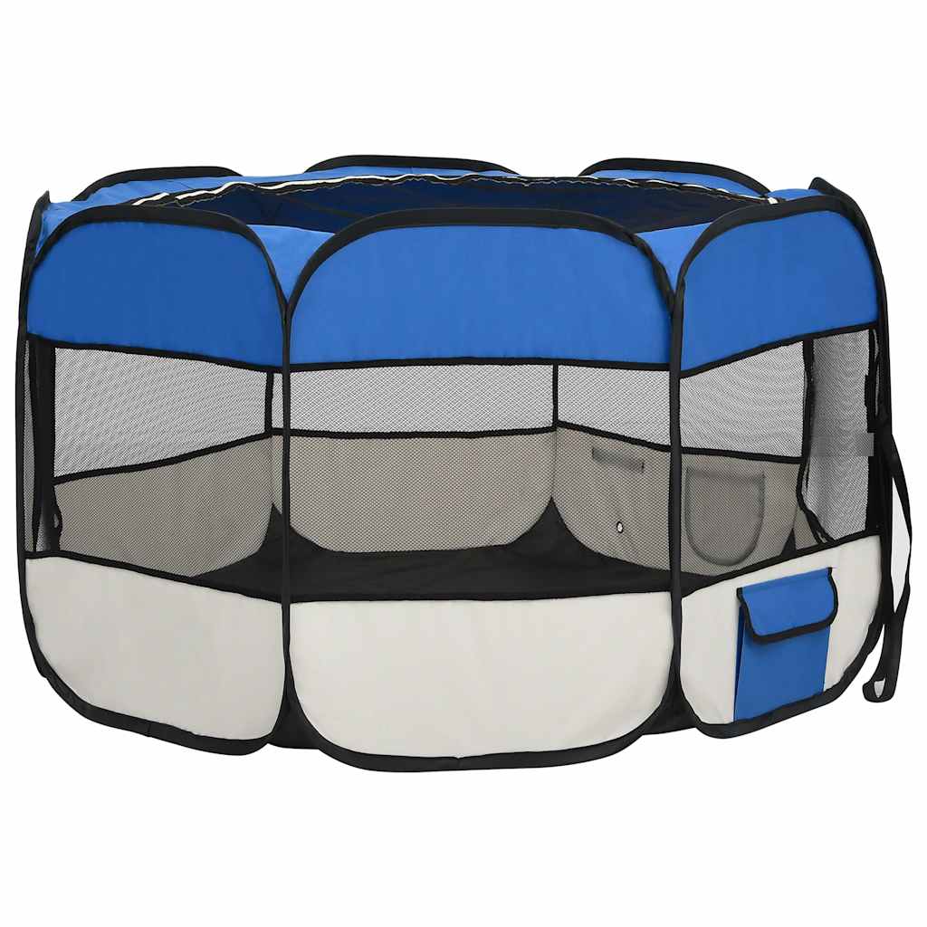 Dog Playpen Blue and Cream Polyester, Steel 43.3 x 43.3 x 22.8 in