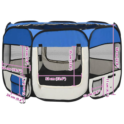 Dog Playpen Blue and Cream Polyester, Steel 43.3 x 43.3 x 22.8 in