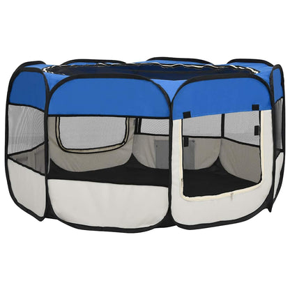 171015 vidaXL Foldable Dog Playpen with Carrying Bag Blue 125x125x61 cm