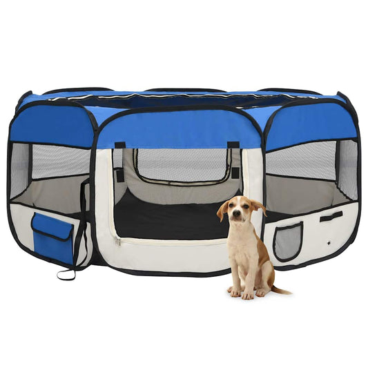 Dog Playpen | Blue and cream | Polyester, Steel | 145x145x61 cm