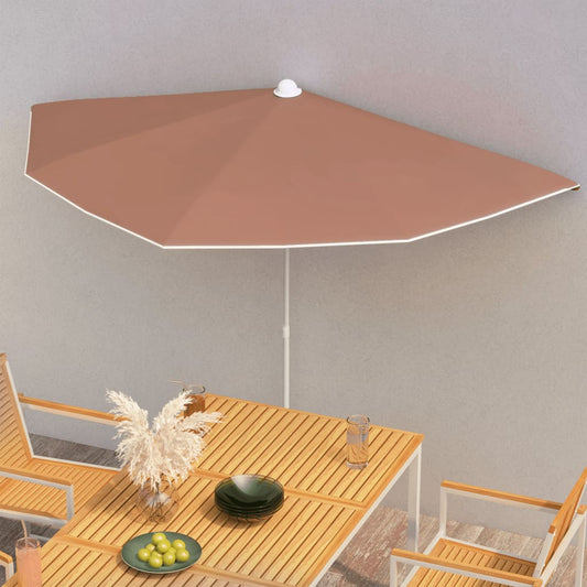 Garden Half Parasol with Pole 70.9"x35.4" Terracotta