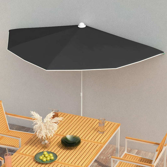 Garden Half Parasol with Pole 180x90 cm Black