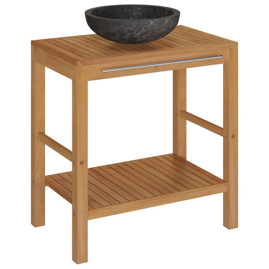 Vanity Cabinet With Sink | Black | Solid teak wood, marble, steel
