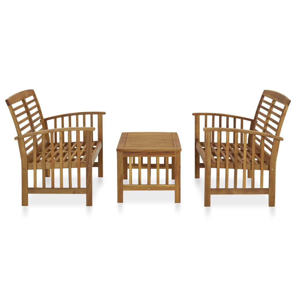 3 Piece Patio Lounge Set Solid Acacia Wood
