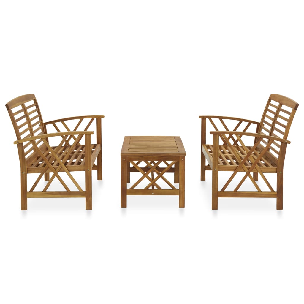 3 Piece Patio Lounge Set Solid Acacia Wood