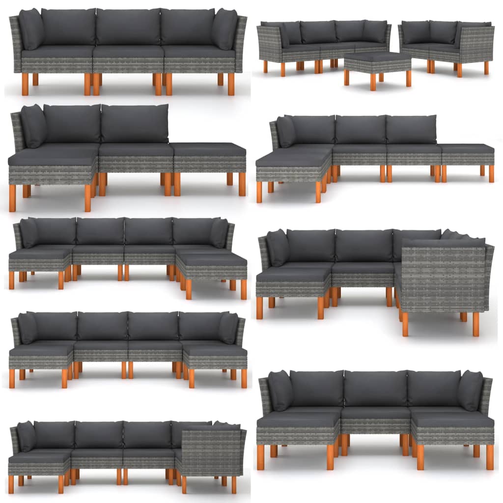 Patio Sofa Poly Rattan and Solid Eucalyptus Wood