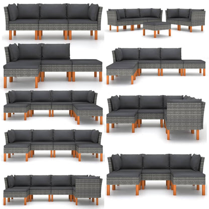 Patio Sofa Poly Rattan and Solid Eucalyptus Wood