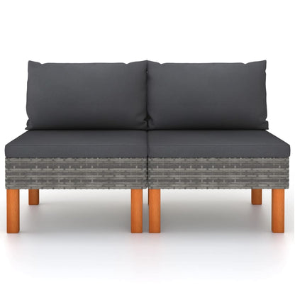 Middle Sofas 2 pcs Poly Rattan and Solid Eucalyptus Wood