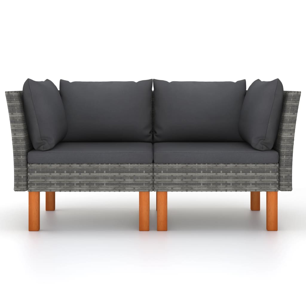 Corner Sofas 2 pcs Poly Rattan and Solid Eucalyptus Wood