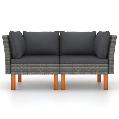 Corner Sofas 2 pcs Poly Rattan and Solid Eucalyptus Wood