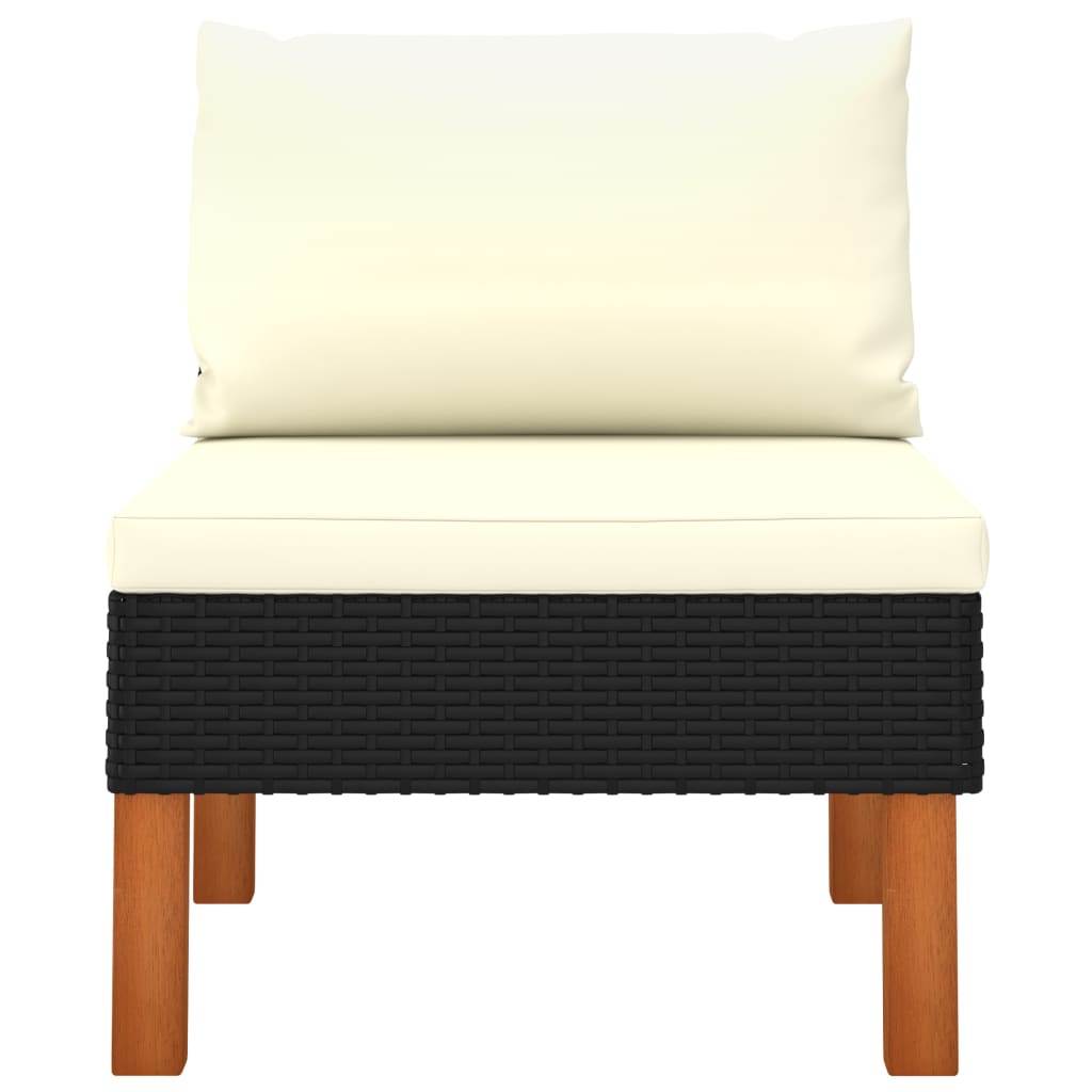 Middle Sofa Poly Rattan and Solid Eucalyptus Wood