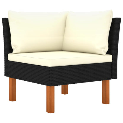 3 Piece Patio Lounge Set Poly Rattan and Solid Eucalyptus Wood