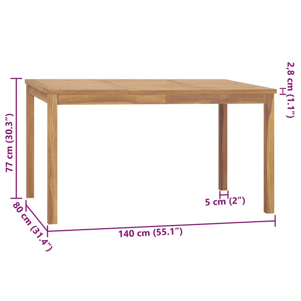 Garden Dining Table 140x80x77 cm Solid Teak Wood
