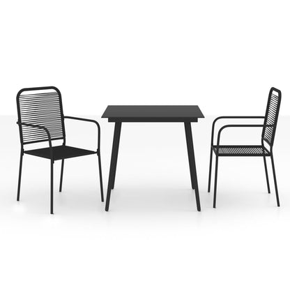 Dining Set | Black | Cotton rope, powder-coated steel, tempered glass