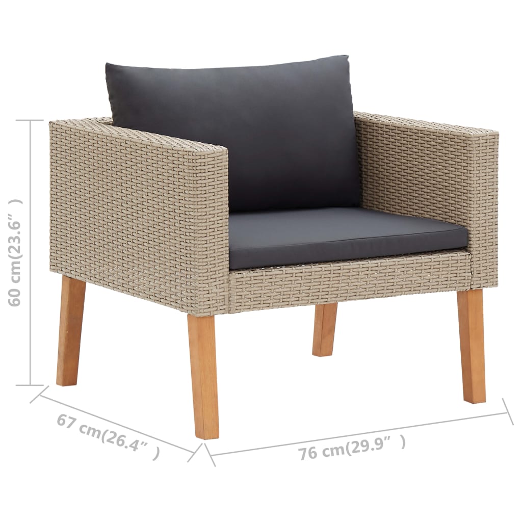 5 Piece Patio Lounge Set with Cushions Poly Rattan Beige