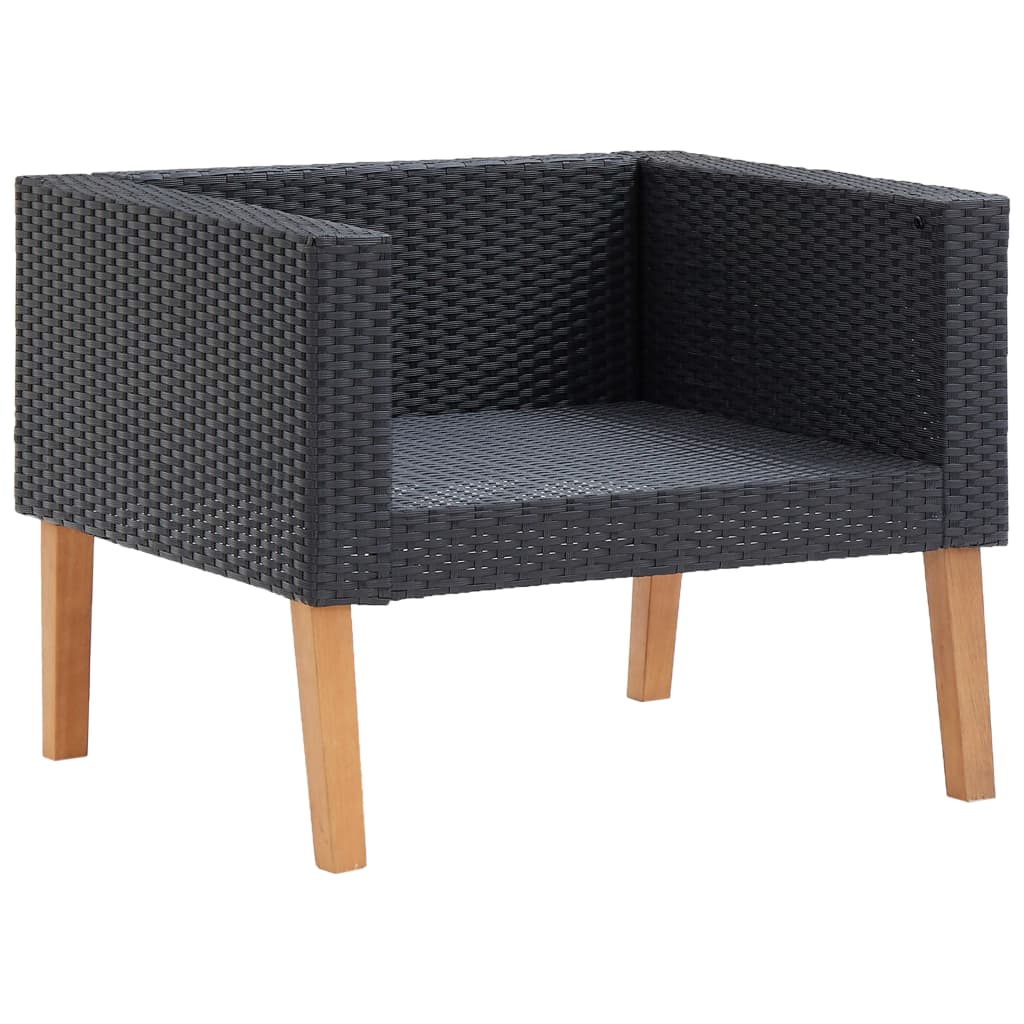 5 Piece Patio Lounge Set with Cushions Poly Rattan Black