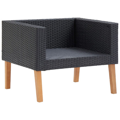 5 Piece Patio Lounge Set with Cushions Poly Rattan Black