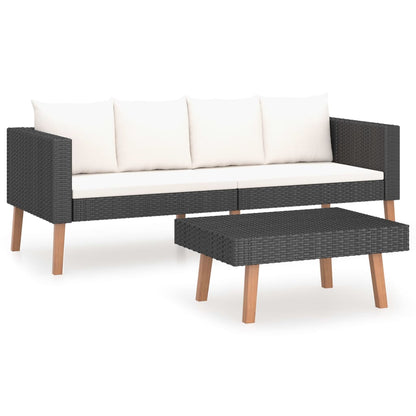 2 Piece Patio Lounge Set with Cushions Poly Rattan Black