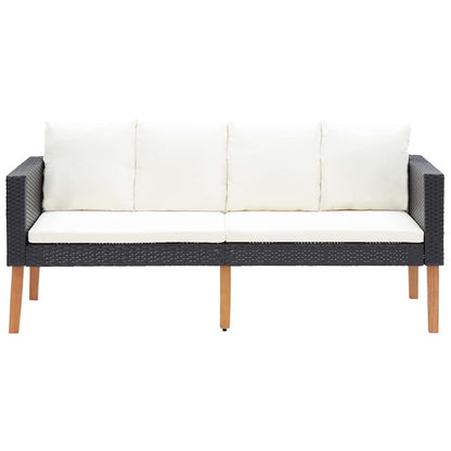 3 Piece Patio Lounge Set with Cushions Poly Rattan Black