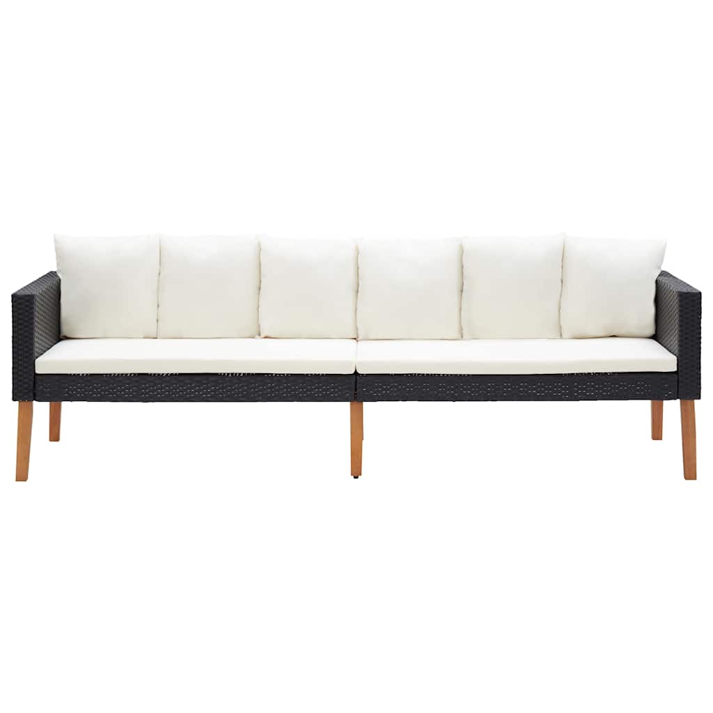 3 Piece Patio Lounge Set with Cushions Poly Rattan Black