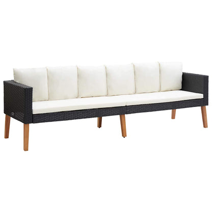 3 Piece Patio Lounge Set with Cushions Poly Rattan Black