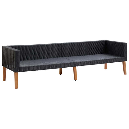 3 Piece Patio Lounge Set with Cushions Poly Rattan Black