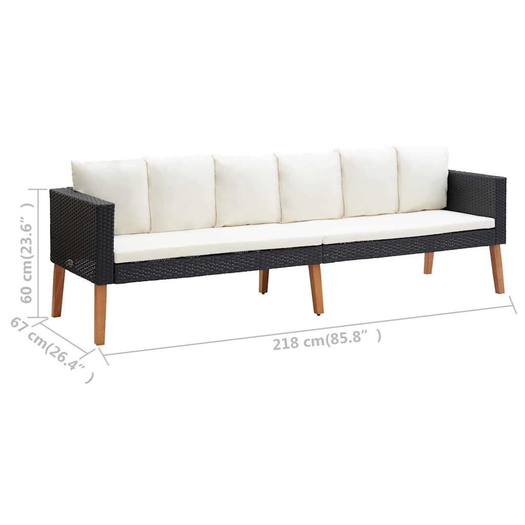 3 Piece Patio Lounge Set with Cushions Poly Rattan Black